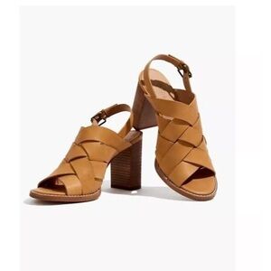 Madewell Cindy Woven High Heel Sandals Sz 8.5 Strappy Leather L5985 Desert Camel